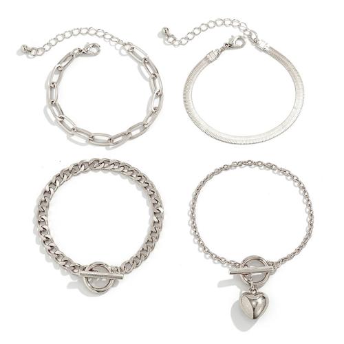 alliage de zinc Set de bracelet, avec chaîne en aluminium & chaîne en laiton & chaîne de fer, Placage, 4 pièces & le style de punk & pour femme, plus de couleurs à choisir, Vendu par fixé