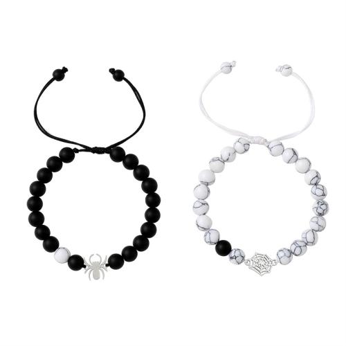 Casal pulseira e bracelete, Aço inoxidável 304, with turquesa & Fio de cera, polido, 2 peças & unissex, branco e preto, vendido por Defina