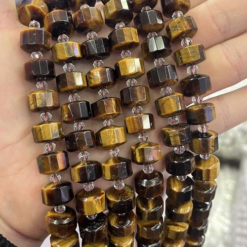 Tiger Eye Kralen, Rond plat, mode sieraden & DIY & gefacetteerde, gemengde kleuren, 7x12mm, Per verkocht Ca 38 cm Strand