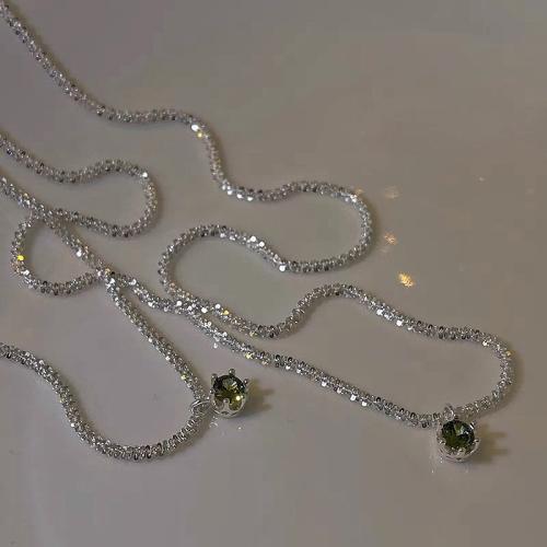 Kubieke Zircon Micro effenen Sterling zilveren ketting, 925 sterling zilver, mode sieraden & micro pave zirconia & voor vrouw, Lengte Ca 40 cm, Verkocht door PC