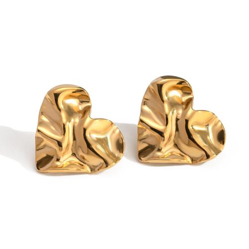 Stainless Steel Stud Earrings 304 Stainless Steel Heart 18K gold plated fashion jewelry & for woman golden Sold By Pair