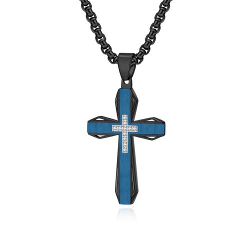 Stainless Steel Jewelry Necklace 304 Stainless Steel Cross Vacuum Ion Plating fashion jewelry & for man & with rhinestone Sold By PC