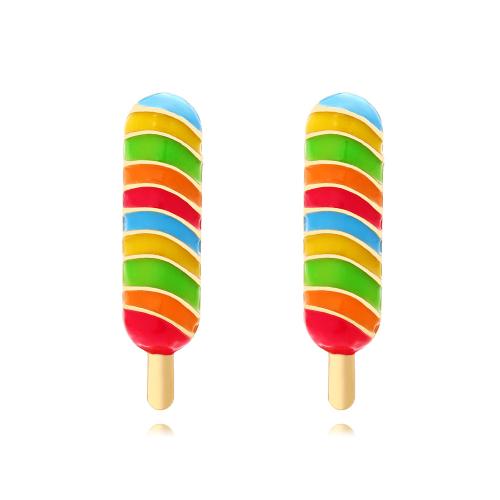 Zinklegering oorknoppen, Zinc Alloy, Ice Cream, plated, mode sieraden & glazuur, multi-gekleurde, nikkel, lood en cadmium vrij, 12x45mm, Verkocht door pair