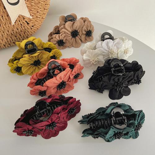 Hair Claw Clips Cloth with Plastic Flower handmade for woman Sold By PC