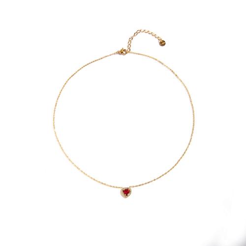 Collier d'acier titane, coeur, pavé de micro zircon & pour femme, doré, Longueur Environ 41-50 cm, Vendu par PC