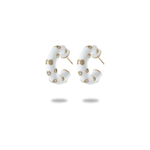 Roestvrij staal Stud Earrings, 304 roestvrij staal, met White Shell & Hars, plated, verschillende stijlen voor de keuze & voor vrouw & glazuur & met strass, gouden, Verkocht door pair