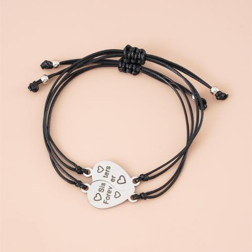 Fashion Opret Wax Cord Armbånd, Zinc Alloy, med Voks, forgyldt, Unisex & forskellige design til valg, sort, Solgt af sæt