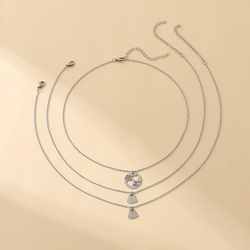 Collier de bijoux en alliage de zinc, Placage, trois pièces & pour femme, argent, Longueur Environ 45-50 cm, Vendu par fixé