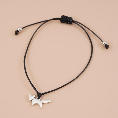 Trendy Wax cord armbanden, Zinc Alloy, met Wax, plated, uniseks, zilver, Lengte Ca 16-30 cm, Verkocht door PC