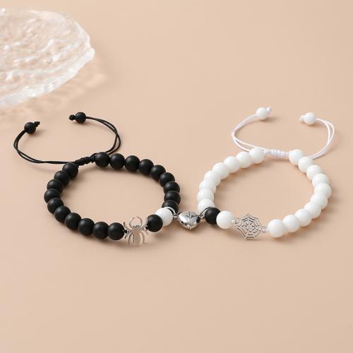 Casal pulseira e bracelete, Aço inoxidável 304, with Magnético & turquesa, banhado, 2 peças & unissex, branco e preto, vendido por Defina