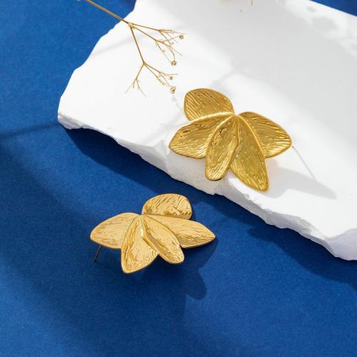 Rostfritt stål Stud Örhängen, 304 rostfritt stål, Leaf, 18K guldpläterad, mode smycken & för kvinna, gyllene, 44x28mm, Säljs av Par