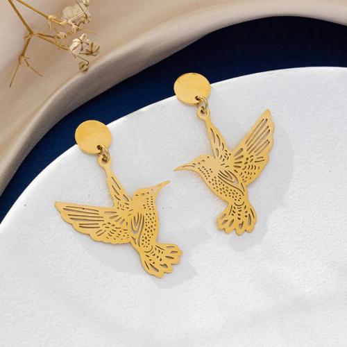 Roestvrij staal Stud Earrings, 304 roestvrij staal, Hummingbird, 18K verguld, mode sieraden & voor vrouw, gouden, 38x25mm, Verkocht door pair