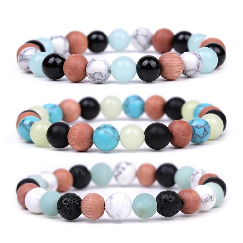 Pulseiras de pedras preciosas, misto de pedras semi-preciosas, with Night-Light+Stone Night-Light + Stone & Amazonita, Roda, joias de moda & unissex, Mais cores pare escolha, 8mm, comprimento Aprox 19 cm, vendido por PC