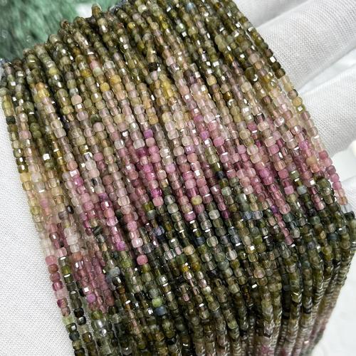 Gemstone šperky Korálky, Tourmaline, Náměstí, módní šperky & DIY & tváří, multi-barevný, 2.50mm, Prodáno za Cca 38 cm Strand