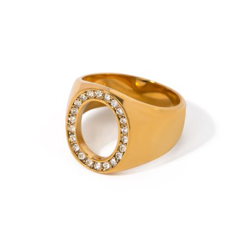 Anillo de dedo acero inoxidable del Rhinestone, acero inoxidable 304, 18K chapado en oro, diverso tamaño para la opción & para mujer & con diamantes de imitación, dorado, Vendido por UD