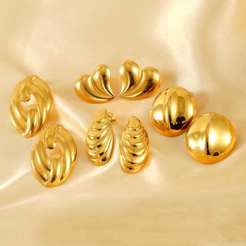 Stainless Steel Stud Earrings 304 Stainless Steel 18K gold plated fashion jewelry & for woman golden Sold By Pair