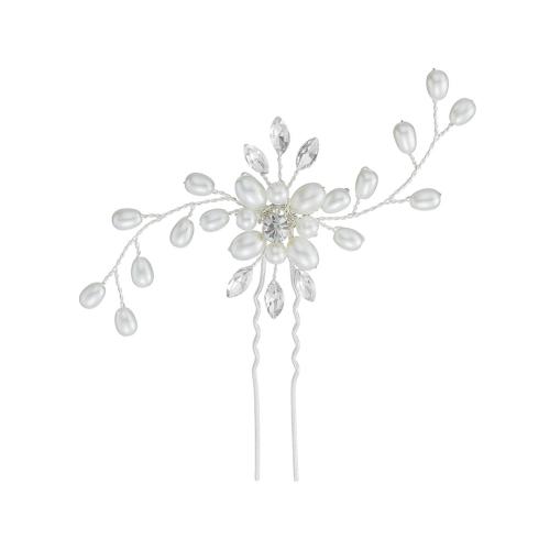 Hair Stick Zinc Alloy with Plastic Pearl fashion jewelry & for woman & with rhinestone silver color Sold By PC