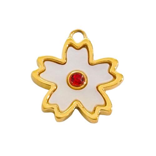 Pendentif fleur en acier inoxydable, Acier inoxydable 304, avec coquille blanche, DIY & avec strass, plus de couleurs à choisir, 13x14mm, Vendu par PC