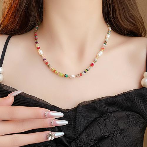 Collar de piedras preciosas joyas, Piedra natural, con Perlas cultivadas de agua dulce, con 8.5cm extender cadena, Joyería, multicolor, longitud 39.4 cm, Vendido por UD