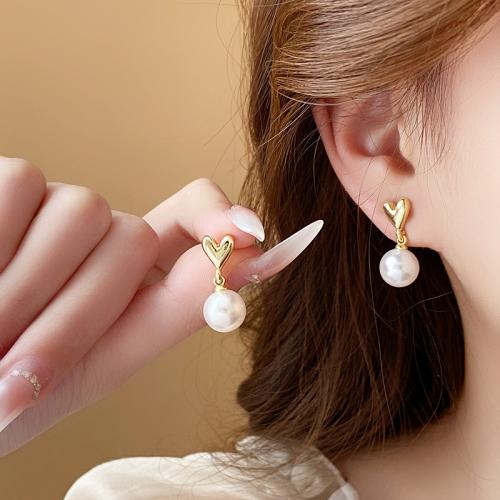 Zinc Alloy Drop Earrings with Plastic Pearl plated fashion jewelry golden nickel lead & cadmium free Sold By Pair