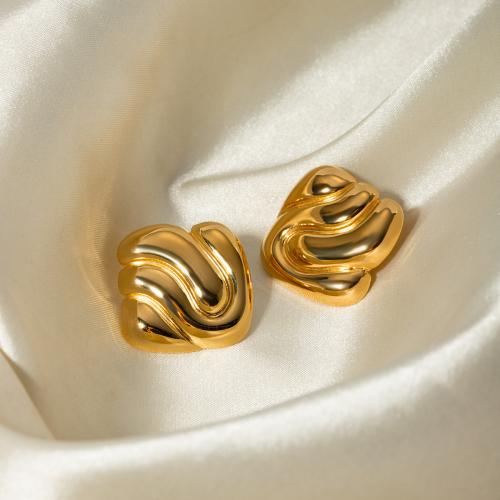 Stainless Steel Stud Earrings 304 Stainless Steel plated fashion jewelry golden Sold By Pair