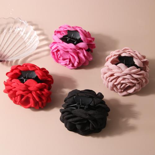 Hair Claw Clips Cloth with Plastic Flower handmade for woman Sold By PC