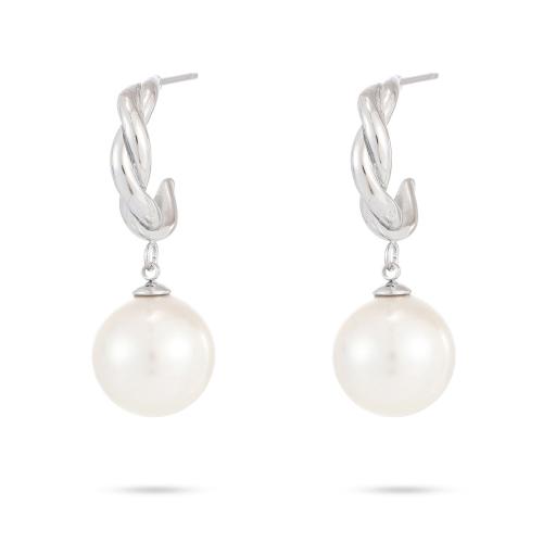 Stainless Steel Stud Earrings 304 Stainless Steel with Plastic Pearl plated for woman golden Sold By Pair