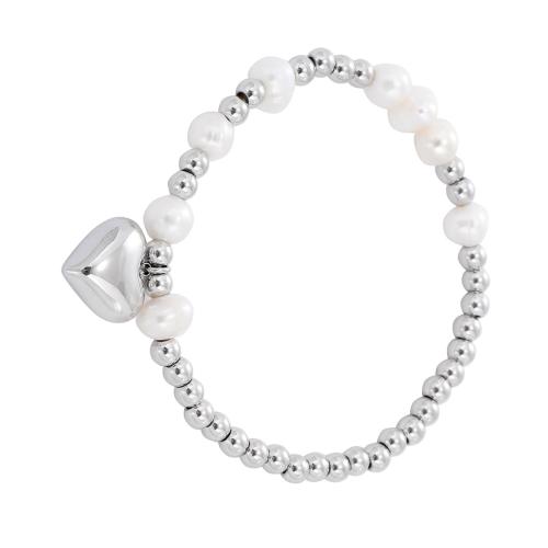 Jewelry Cruach dhosmálta Bracelet, 304 Cruach dhosmálta, le Pearl Plaisteacha, Croí, plátáilte, do bhean, dathanna níos mó le haghaidh rogha, Díolta De réir PC