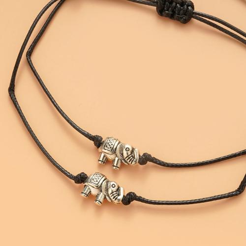 Trendy Wax cord armbanden, Zinc Alloy, met Wax, plated, 2 stuks & uniseks, zilver, Lengte Ca 16-30 cm, Verkocht door Stel