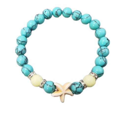 turquoise bracelet, avec Fluorite colorée & alliage de zinc, étoile de mer, unisexe & lumineux, plus de couleurs à choisir, Diamètre intérieur:Environ 60mm, Vendu par PC