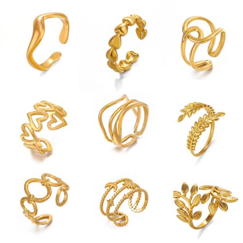 304 Stainless Steel Cuff Finger Ring gold color plated & for woman & hollow Sold By PC