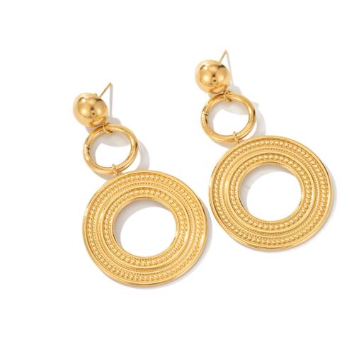 Partículas de acero Pendientes con Colgantes, Donut, chapado en color dorado, para mujer & hueco, 32x59mm, Vendido por Par