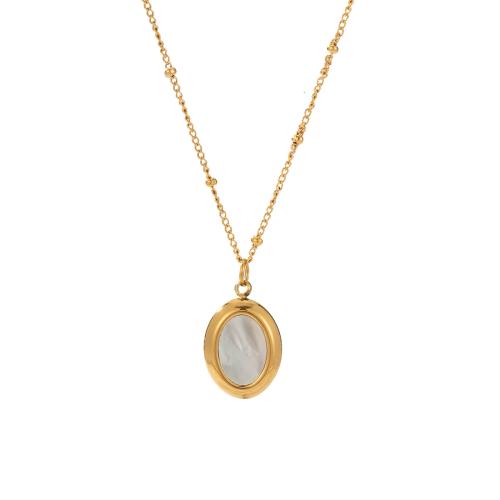 Acier titane collier, avec coquille blanche, avec 1.96inch chaînes de rallonge, ovale, Placage, bijoux de mode & pour femme, plus de couleurs à choisir, Longueur Environ 17.7 pouce, Vendu par PC