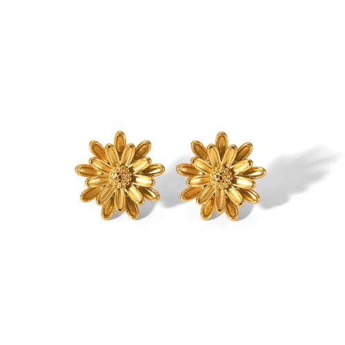 Roestvrij staal Stud Earrings, 304 roestvrij staal, Chrysamthemum, mode sieraden & voor vrouw, gouden, 24.10x24.10mm, Verkocht door pair