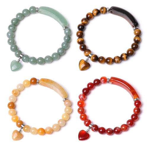 Gemstone Armbånd, Ædelsten, med 304 rustfrit stål, Heart, poleret, mode smykker & forskellige materialer til valg & Unisex, flere farver til valg, 12mm, Længde Ca. 18.5-19 cm, Solgt af PC