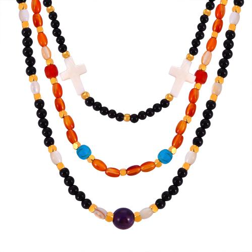 Collier bijoux de pierre gemme, Pierre naturelle, avec Acier titane, bijoux de mode & pour femme, plus de couleurs à choisir, Longueur Environ 40 cm, Vendu par PC