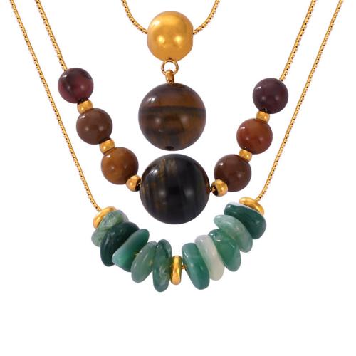 Collier d'acier titane, avec Amazonite & oeil de tigre & Agate, bijoux de mode & styles différents pour le choix & pour femme, doré, Vendu par PC