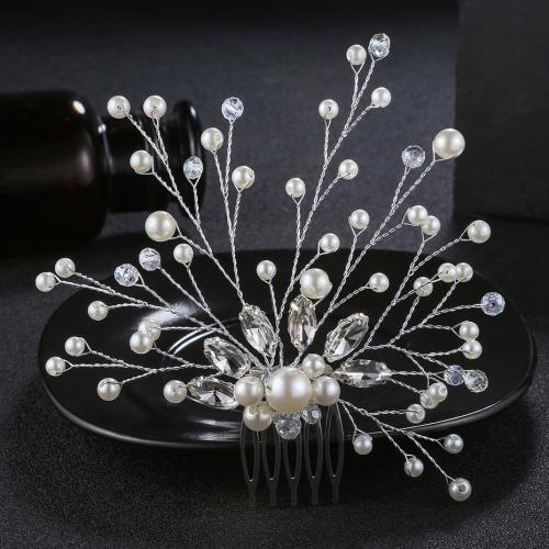 Decoratieve Kammen, Zinc Alloy, met Plastic Pearl, mode sieraden & voor vrouw & met strass, zilver, 120x110mm, Verkocht door PC