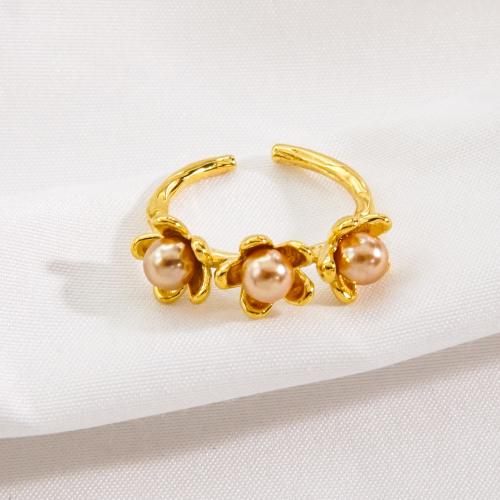 Vinger Ring in edelstaal, 304 roestvrij staal, met parel, Verstelbare & mode sieraden & voor vrouw, gouden, Ring inner diameter:17-20mm, Verkocht door PC