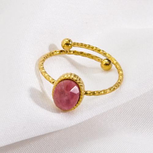 Vinger Ring in edelstaal, 304 roestvrij staal, met Natuursteen, Verstelbare & mode sieraden & verschillende materialen voor de keuze & voor vrouw, meer kleuren voor de keuze, Ring inner diameter:17-20mm, Verkocht door PC