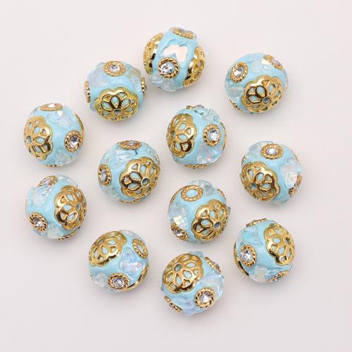 Rhinestone Zinc Alloy perler, med Polymer Clay, guldfarve belagt, du kan DIY & med rhinestone, flere farver til valg, nikkel, bly & cadmium fri, 16mm, 50pc'er/Bag, Solgt af Bag