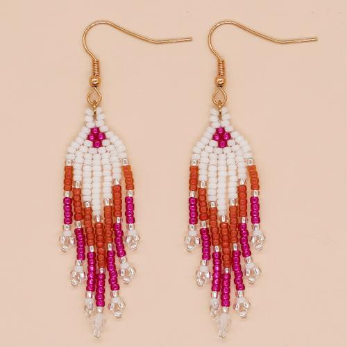 Fashion Fringe Boucles d'oreilles, verre, Placage de couleur d'or, pour femme, plus de couleurs à choisir, 20x75mm, Vendu par PC