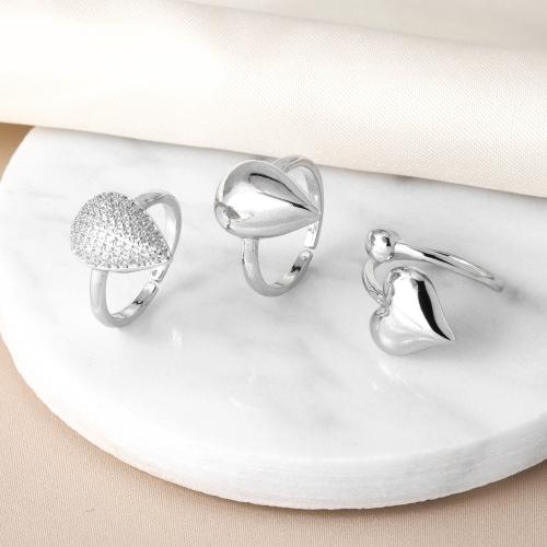 Mässing Finger Ring, Hjärta, plated, mode smycken & olika mönster för val, silver, nickel, bly och kadmium gratis, Ring inner diameter:17mm, Säljs av PC