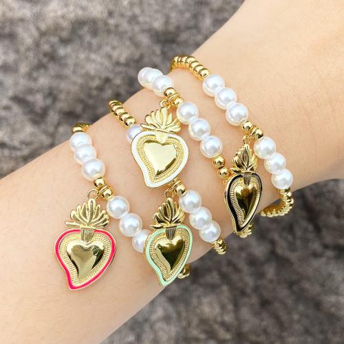 Brass Bracelet & Bangle with Plastic Pearl plated fashion jewelry & enamel golden nickel lead & cadmium free Bracelet inner diameter 50mm Sold By PC