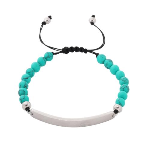 Bijoux bracelet en acier inoxydable, Acier inoxydable 304, avec turquoise & corde de cire, Placage, pour femme, vert, Longueur Environ 20 cm, Vendu par PC