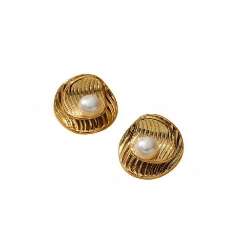 Stainless Steel Stud Earrings 304 Stainless Steel with Plastic Pearl plated for woman Sold By Pair