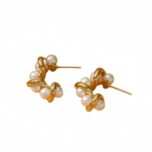 Roestvrij staal Stud Earrings, 304 roestvrij staal, met Plastic Pearl, plated, voor vrouw, meer kleuren voor de keuze, Verkocht door pair