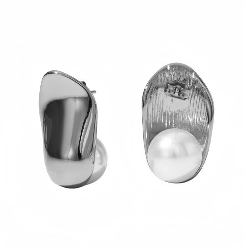 Stainless Steel Stud Earrings 304 Stainless Steel with Plastic Pearl plated for woman Sold By Pair