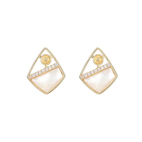 Messing Earring Bericht, met White Shell & Plastic Pearl, plated, DIY & verschillende stijlen voor de keuze & micro pave zirconia, gouden, Verkocht door pair