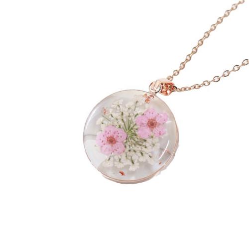 Bijoux de fleurs séchées pressées, laiton, avec Fleurs séchées & résine & Acier inoxydable 304, goutté d'époxy, styles différents pour le choix & pour femme, plus de couleurs à choisir, Longueur 45 cm, 6PC/sac, Vendu par sac